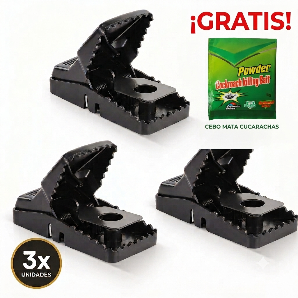 3x Trampas para ratas + Mata cucarachas Gratis